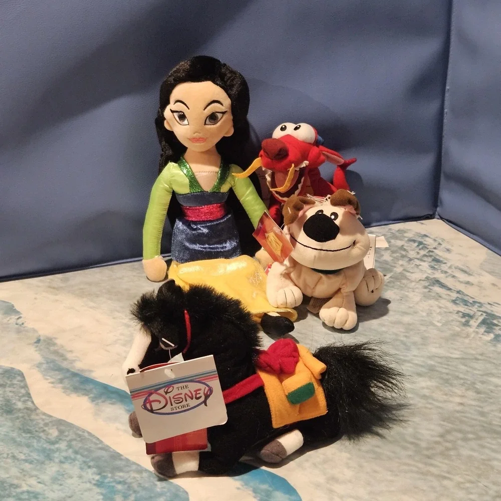 Disney TY Sparkle Mulan Plush Bundle Khan Little Brother Mushu Beanie Hang Tags